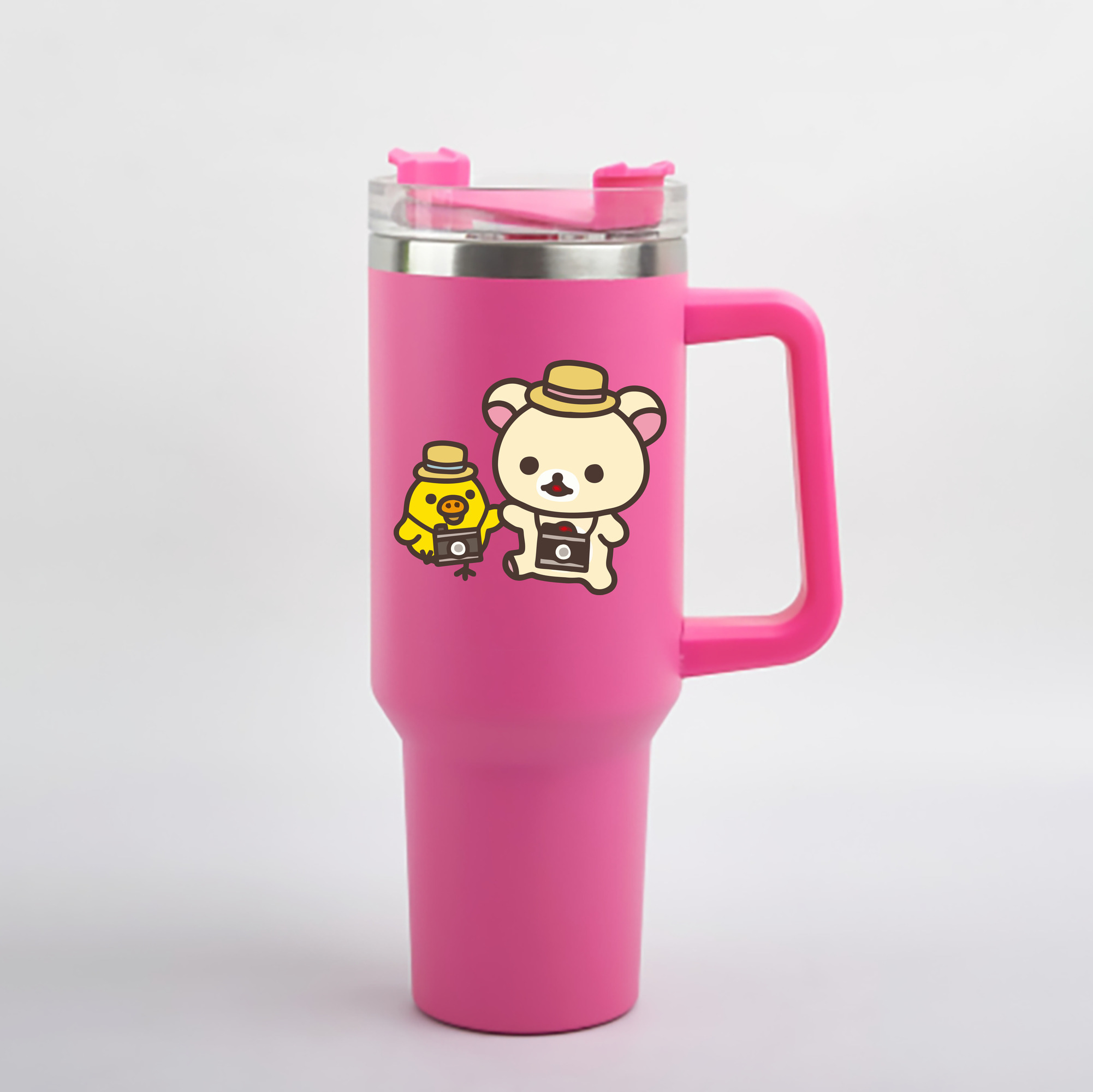 （画像用） リラックマ リラックマ キイロイトリ Rilakkuma Korilakkuma Kiiroitori 1200mL車用タンブラー - クリスタルステッカー（プラスチックストロー付き）